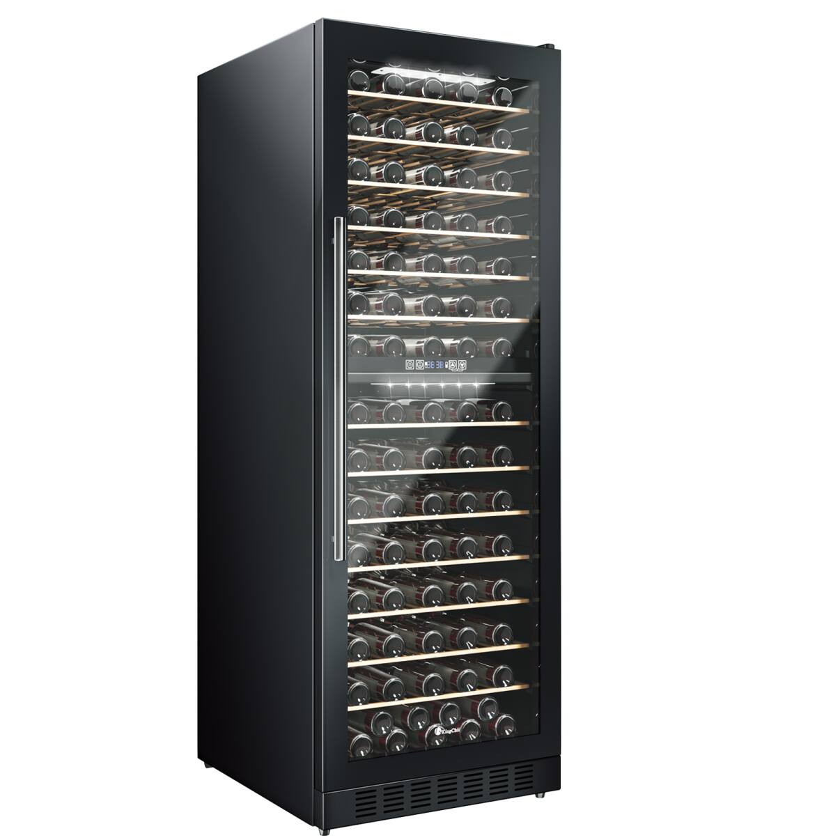 Front. KingChii - 163-Bottle Dual Zone Wine Cooler Refrigerator with Professional Compressor Cooling - Black.