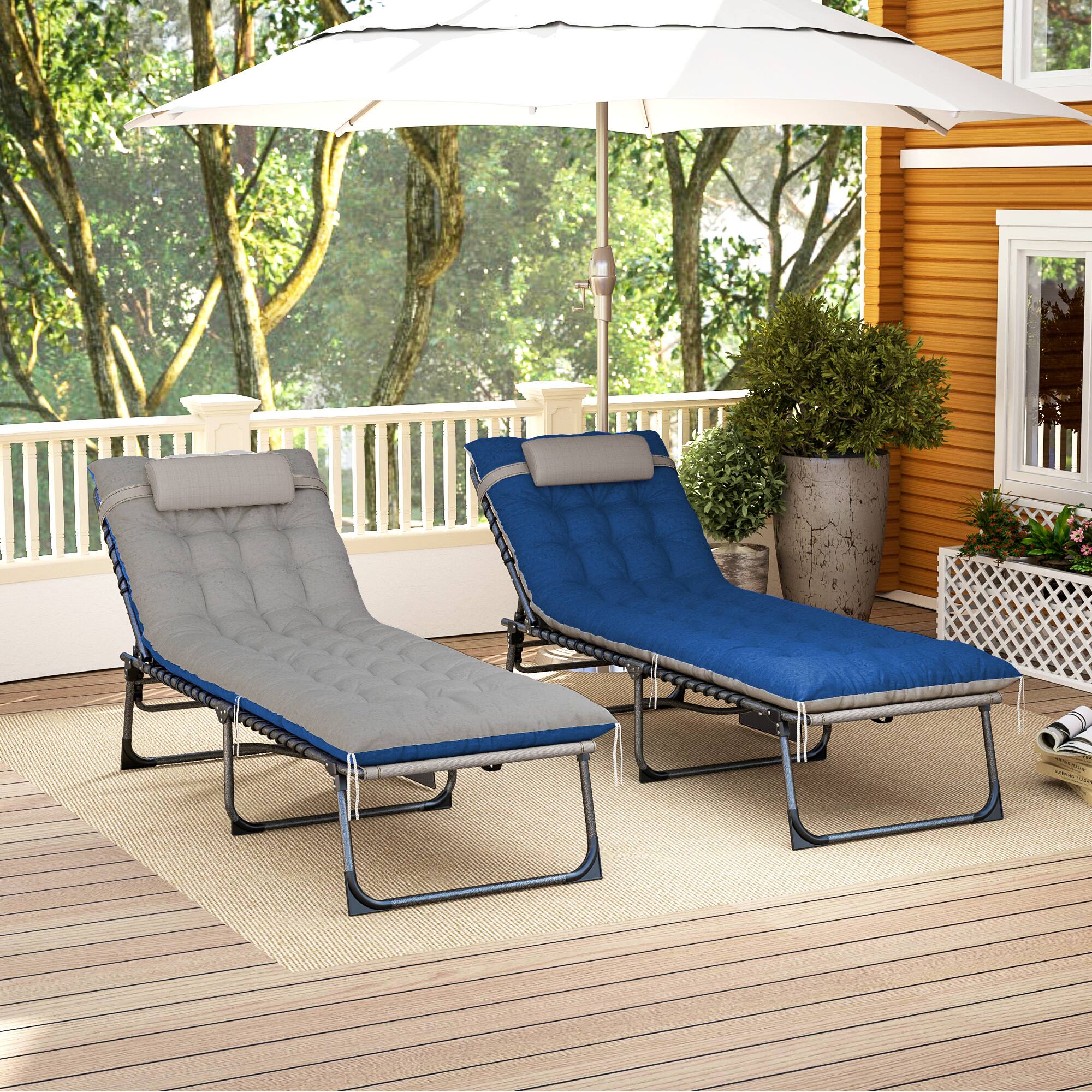 Alt View 8. Outsunny - Chaise Lounge Chair Outdoor Set of 2, 5-Position Adjustable Outdoor Pool Lounge Chairs, Folding Tanning Chair - Brown/Blue.
