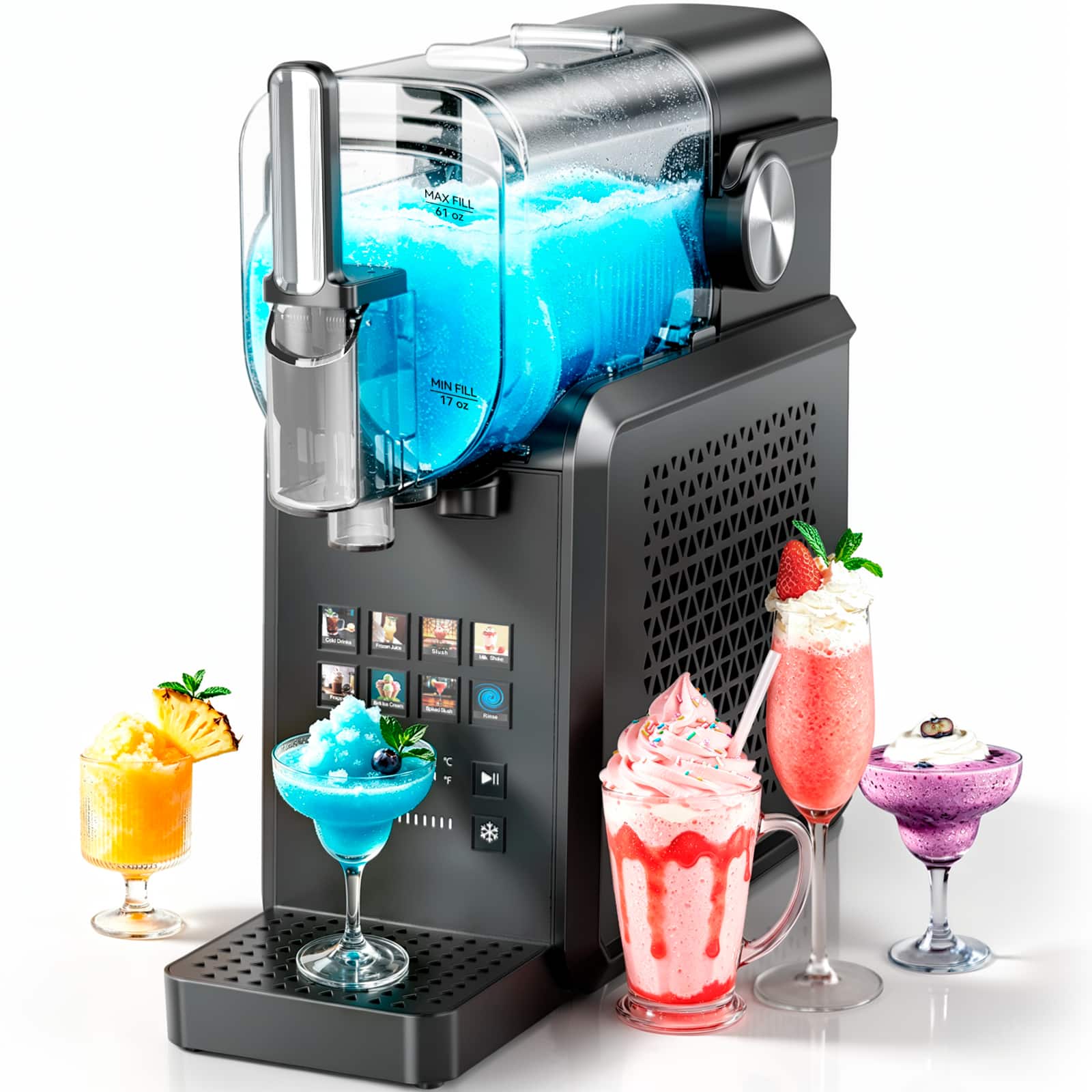 INSE - 8 Preset Modes Slushie Machine, Snowflake Ice Machine, 15Mins Rapid Chill, Auto-Clean, Low Noise, 200W, Perfect for Home - Black