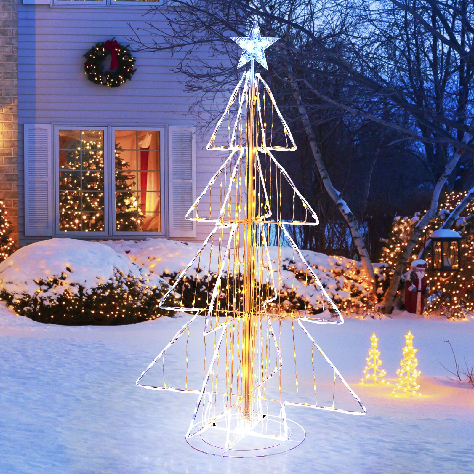 Alt View 1. Gymax - Gymax 5 FT LED Lighted Cone Tree Indoor & Outdoor Xmas Decoration w/ Star Topper & Round Base - White.