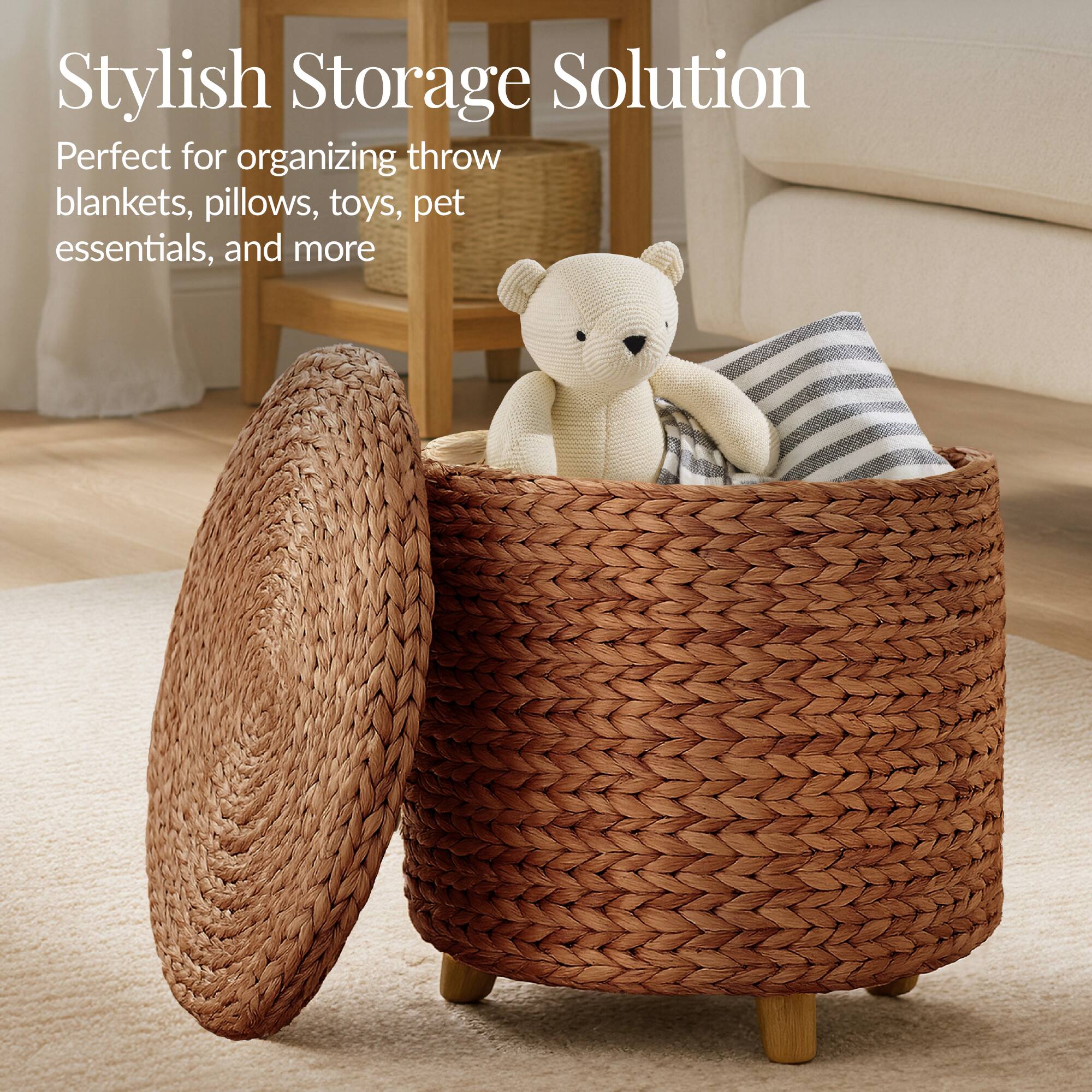 Stylish Storage Solution

Perfect for organizing throw blankets, pillows, toys, pet essentials, and more