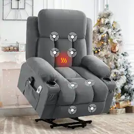 Kadyn - Power Lift Recliner with Heat & Massage, Electric Fabric Recliner with Side Pocket & USB Port - Gray