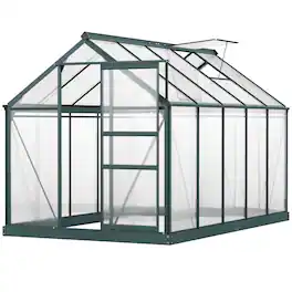 Outsunny - x 10' Greenhouse for Outdoors, Polycarbonate Greenhouse with Rain Gutter and Roof Vent - Dark Green