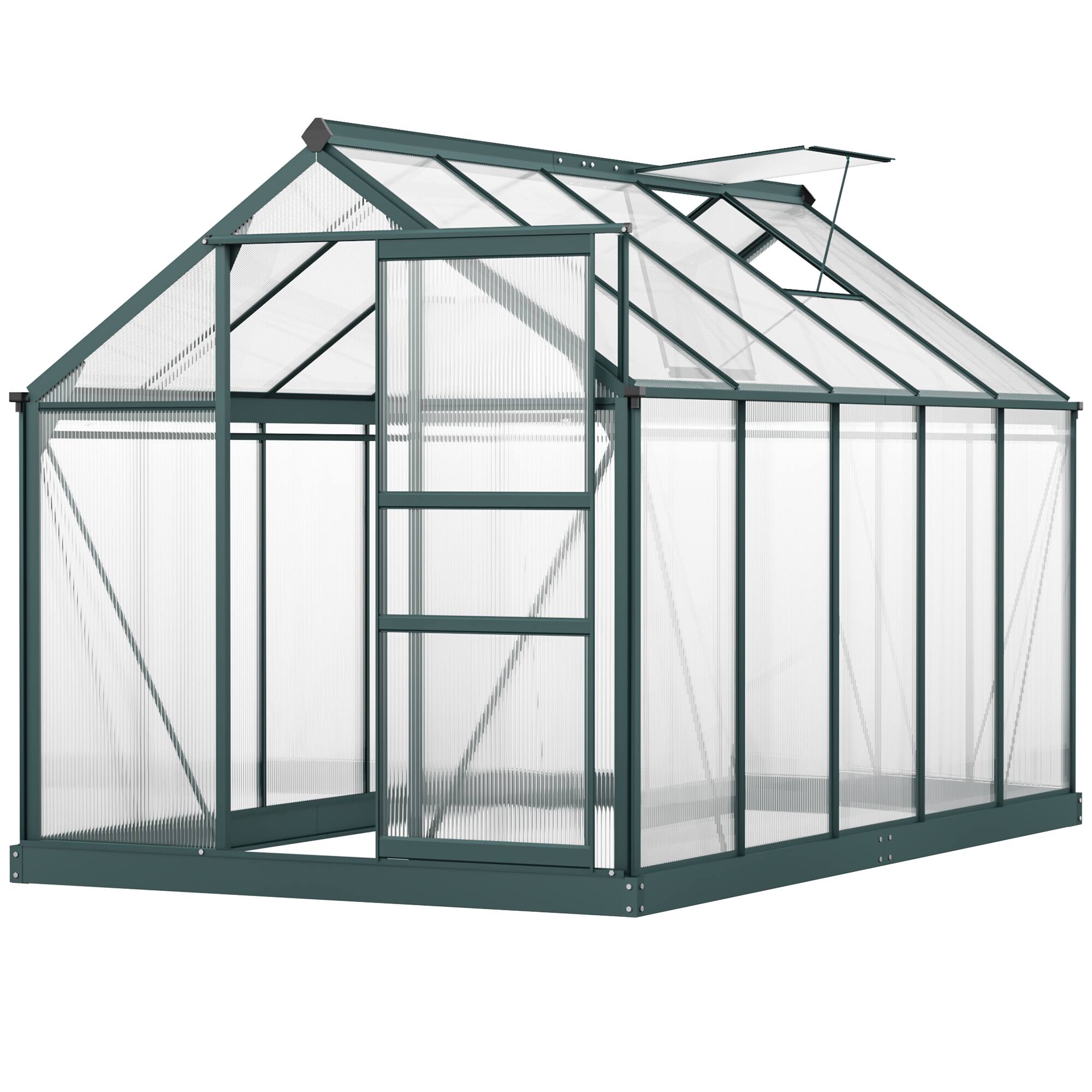 Front. Outsunny - x 10' Greenhouse for Outdoors, Polycarbonate Greenhouse with Rain Gutter and Roof Vent - Dark Green.