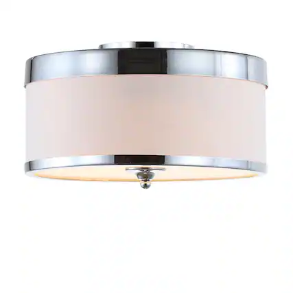 Front. Jonathan Y - David 15" Metal LED Flush Mount, Chrome/White - Chrome.
