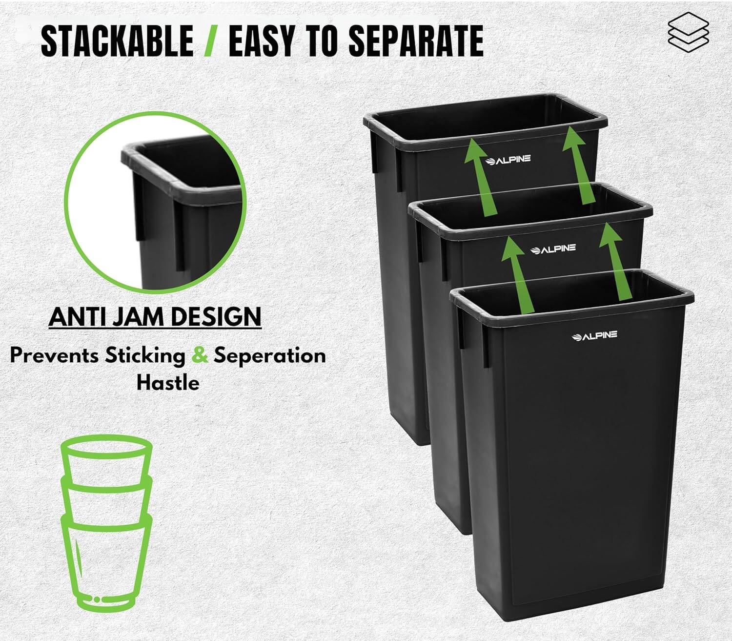 STACKABLE / EASY TO SEPARATE

ANTI JAM DESIGN
Prevents Sticking & Separation Haste