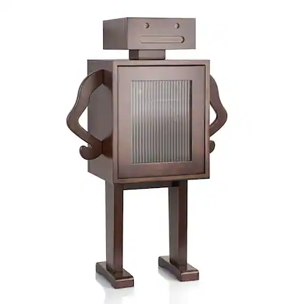 Front. VIVZONE - Wooden Robot Shape Storage Cabinet with Glass Door - Walnut.