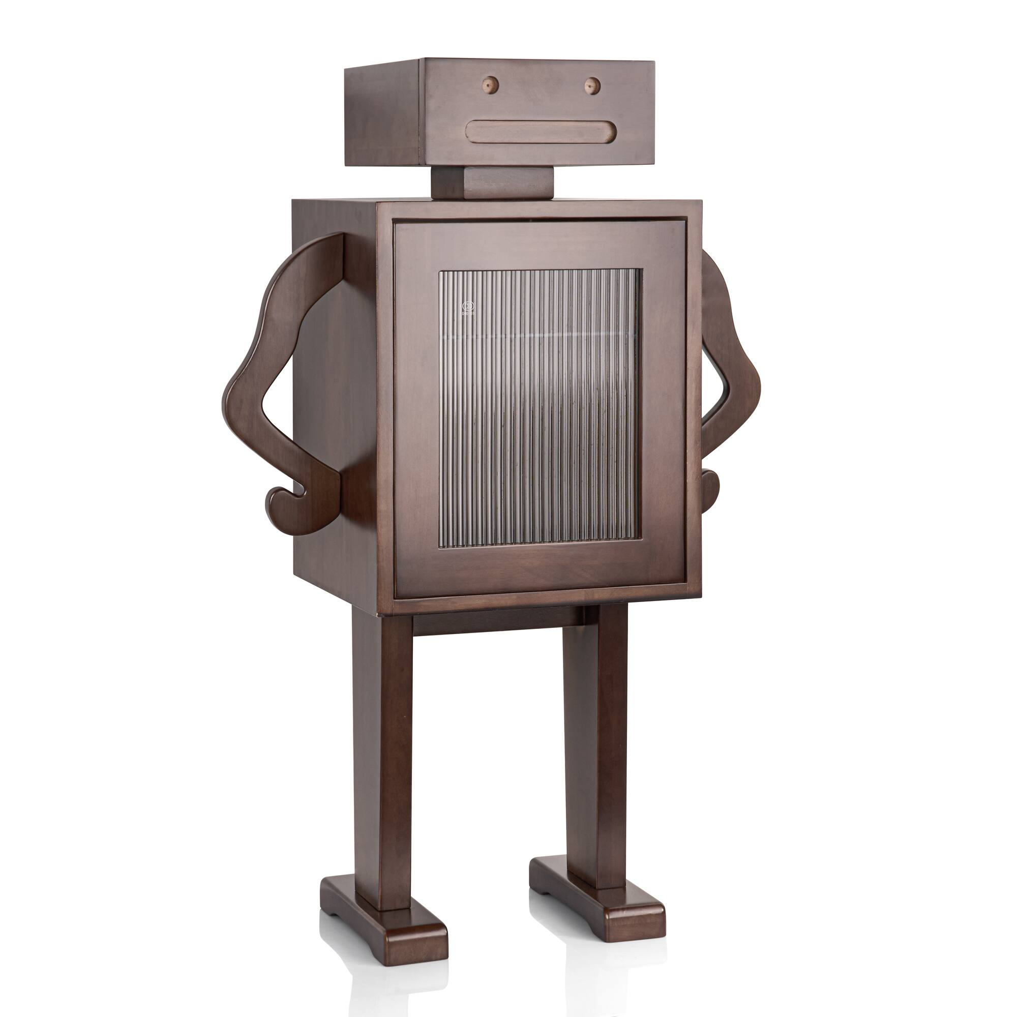 Front. VIVZONE - Wooden Robot Shape Storage Cabinet with Glass Door - Walnut.