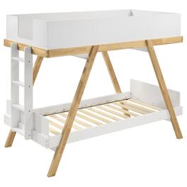 Manhattan Lane - Anky Twin Size Bunk Bed, Brown Wood, 3 Side Panel Rails, Ladder - White, Brown