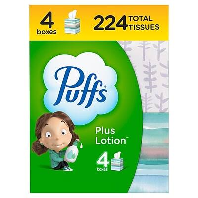 4 boxes  
224 TOTAL TISSUES  
Puffs Plus Lotion  
4 boxes