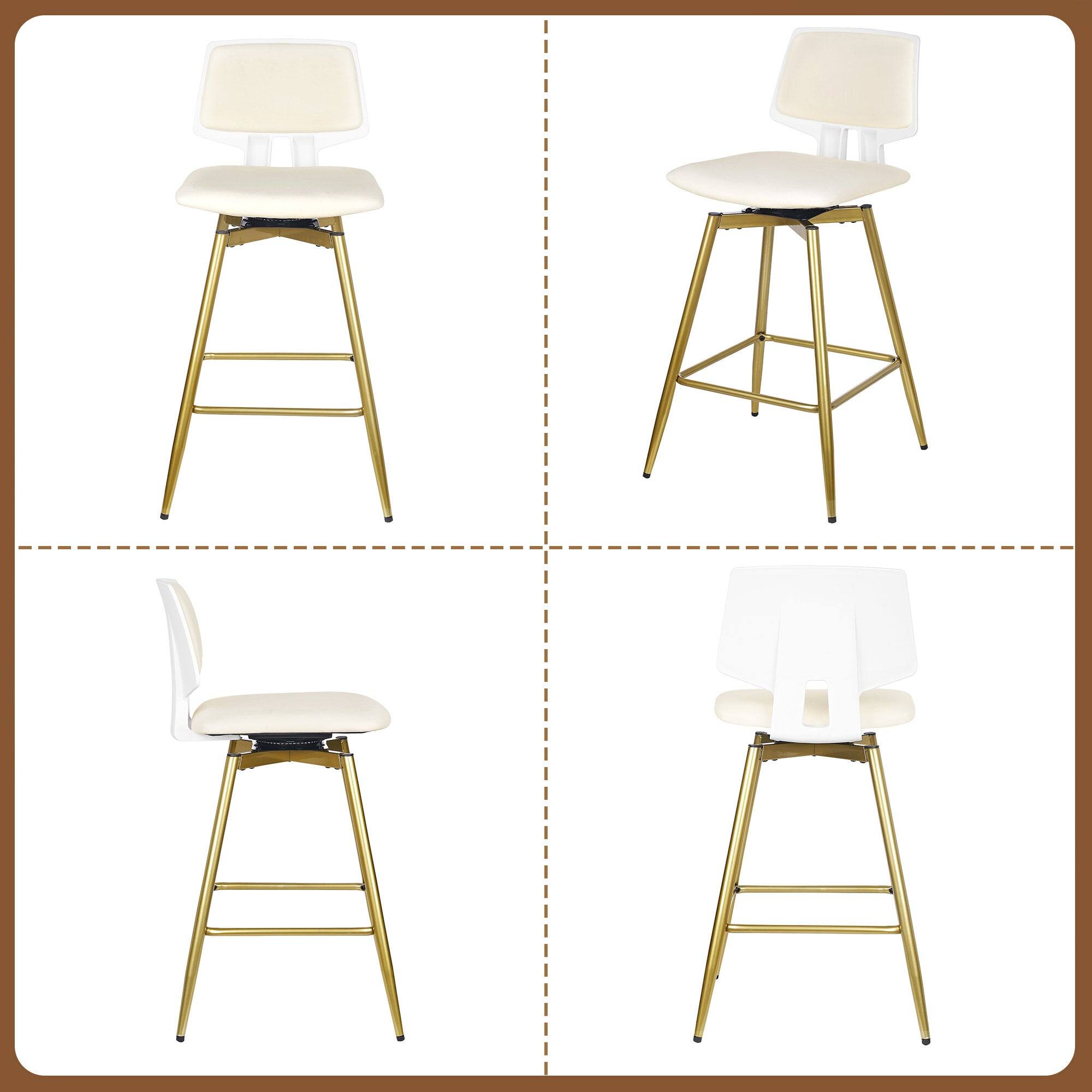 Alt View 1. Vecelo - Set of 2 Counter Height Swivel Bar Stools, 360 Swivel Bar Stools with Back for Kitchen Island - Gold.