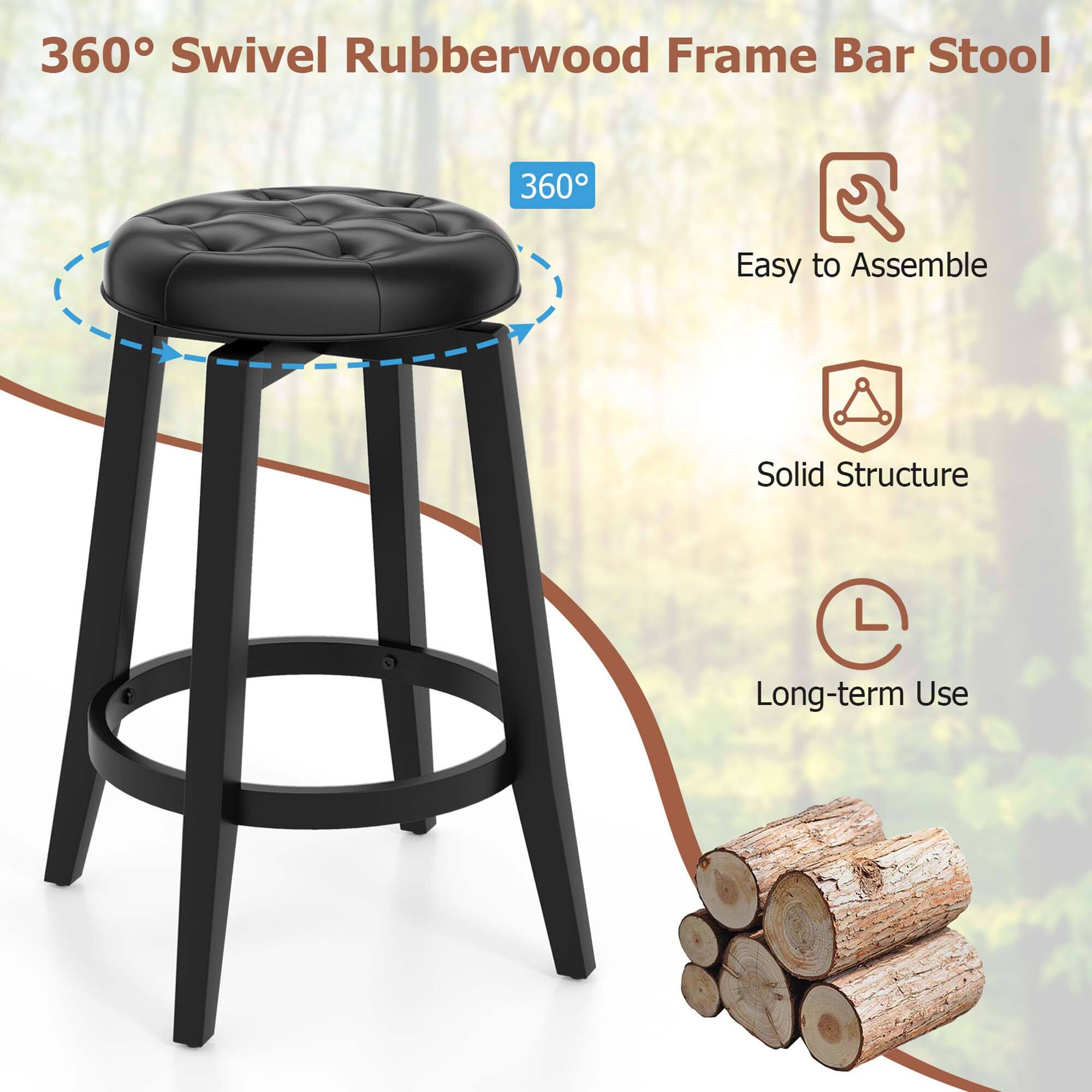 360 Swivel Rubberwood Frame Bar Stool: Easy to Assemble, Solid Structure, Long-term Use