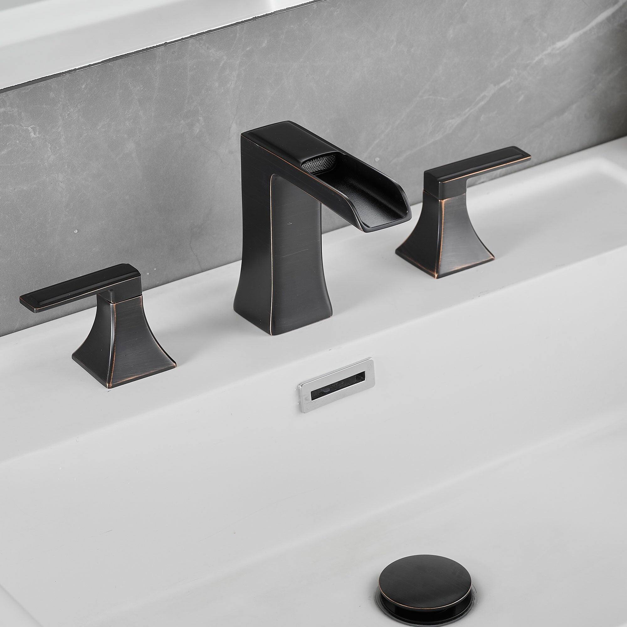 Back. Boyel Living - Modern 8 in. Widespread Double Handle Bathroom Faucet with Pop Up Drain, Water Supply Hoses in Oil Rubbed Bronze - Oil Rubbed Bronze.