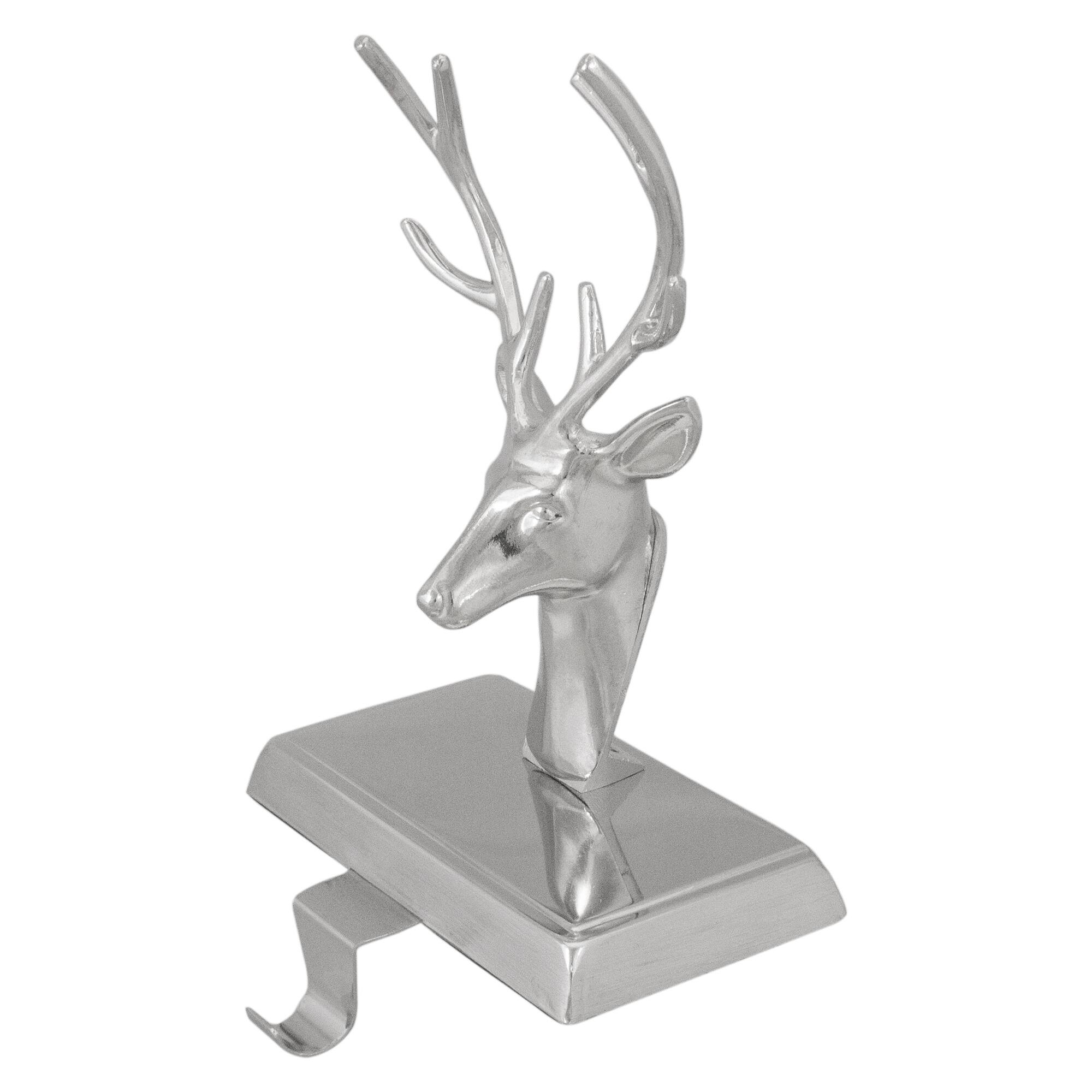 Alt View 3. Northlight - 8" Shiny Silver Deer Head Christmas Stocking Holder - Silver.