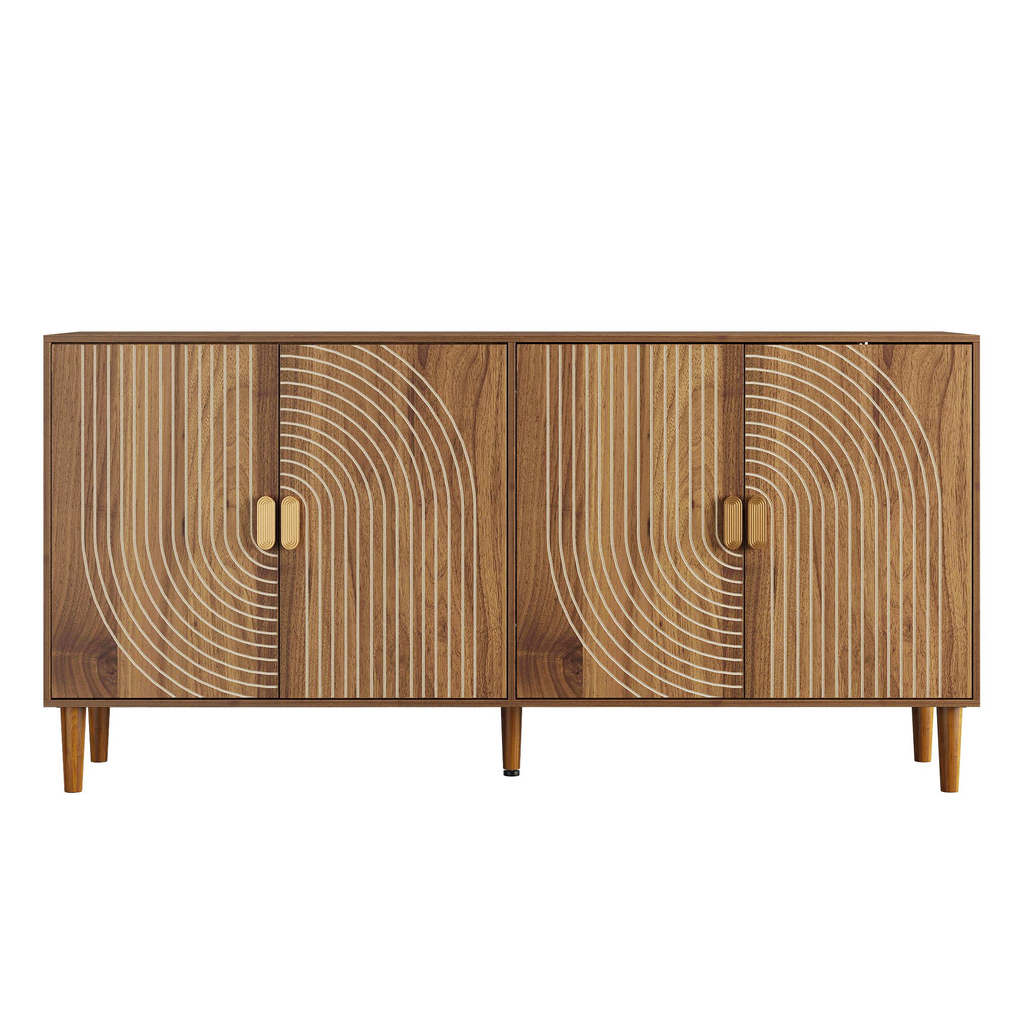 Alt View 4. Z-Edge - Buffet Cabinet with Storage, 62.6" Sideboard with 4 Doors,Mid Century Modern Credenza Coffee Bar for Living Room Kitchen - Walnut.