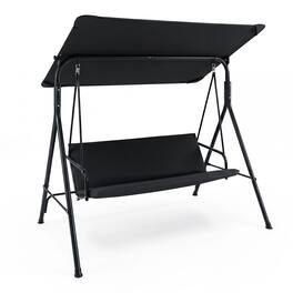 Costway - 3-Seat Outdoor Patio Swing Chair with Armrests,Adjustable Tilt Canopy & Stand - Black
