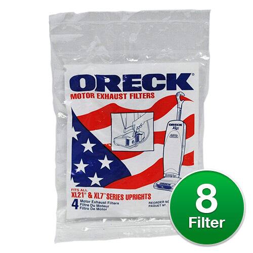 ORECK MOTOR EXHAUST FILTERS  
ORECK Xi!  
FITS ALL XL21 & XLT SERIES UPRIGHTS  
Motor Exhaust Filters  
REORDER NC 4  
Filtro Filtre Du De Motor  
PAQUET N 8  
Filter  

8 Filter