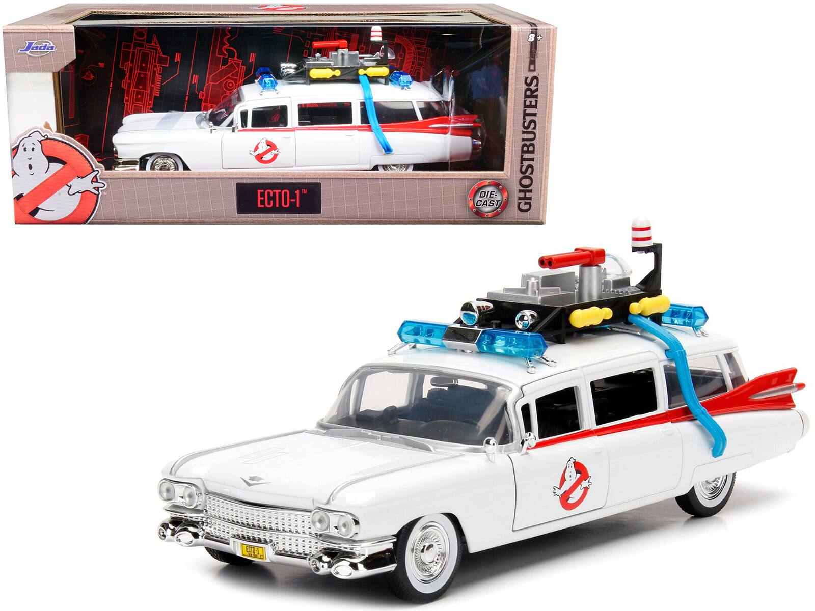 1959 Cadillac Ambulance Ecto-1 "Ghostbusters" Movie "Hollywood Rides" Series 1/24 Diecast Model Car by Jada - White