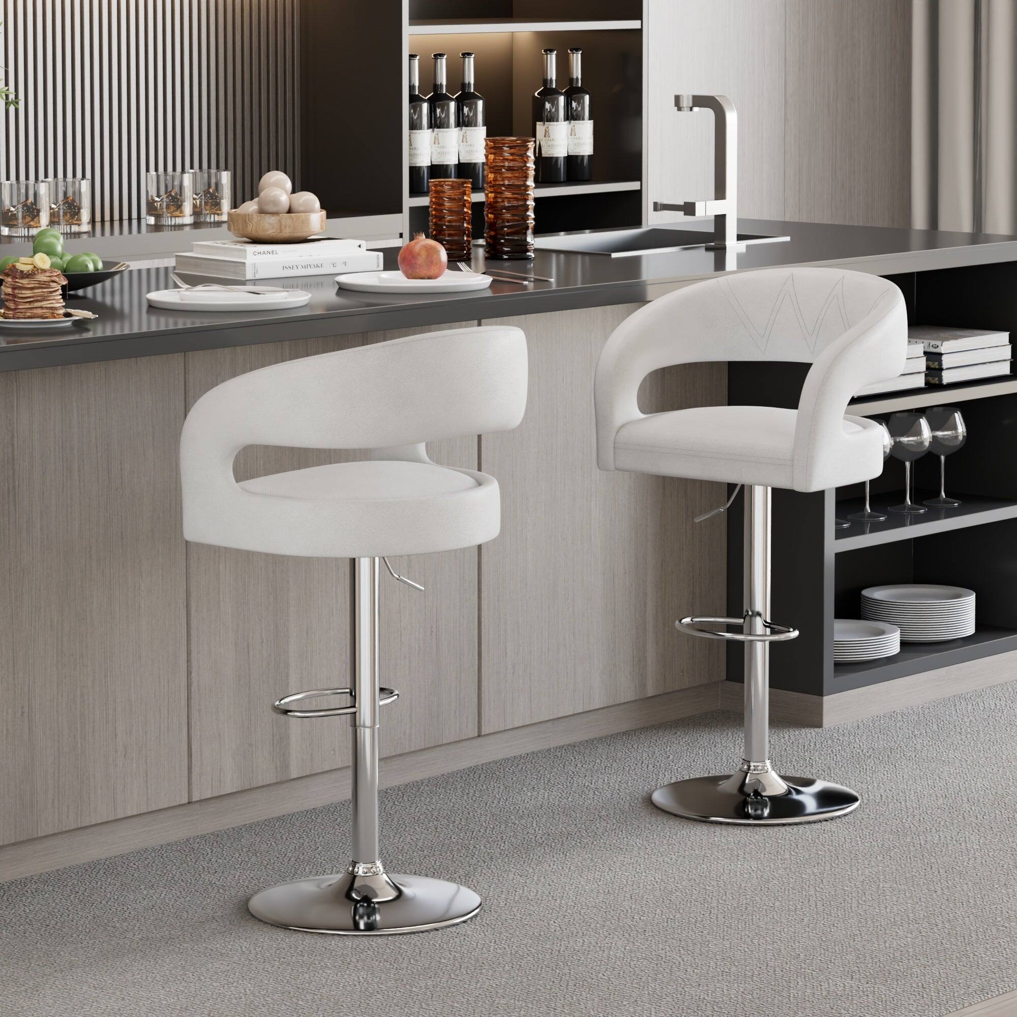 Alt View 1. Vecelo - Set of 2 PU Leather  Bar Stools with Adjustable Height ,360° Rotation, 330lb Capacity for Kitchen Island & Cafe - White.