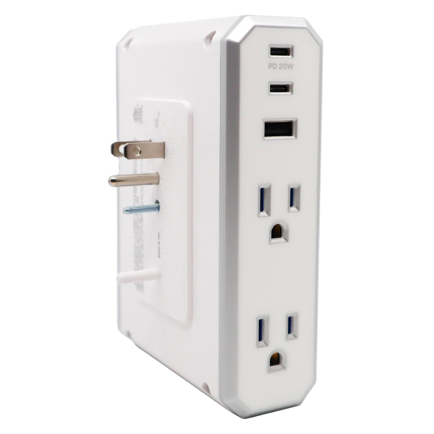 Alt View 5. Austere - 4-AC Outlet and 3-OmniPort USB PD20-Port 3,000-Joule V Series Power Surge Protector Wall Tap 5S-APS4-US1 - Luxe White.