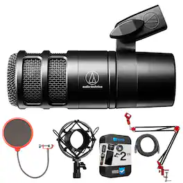 Audio-Technica - Hypercardioid Dynamic Podcast Microphone AT2040 w/ Warranty + Accessories Bundle