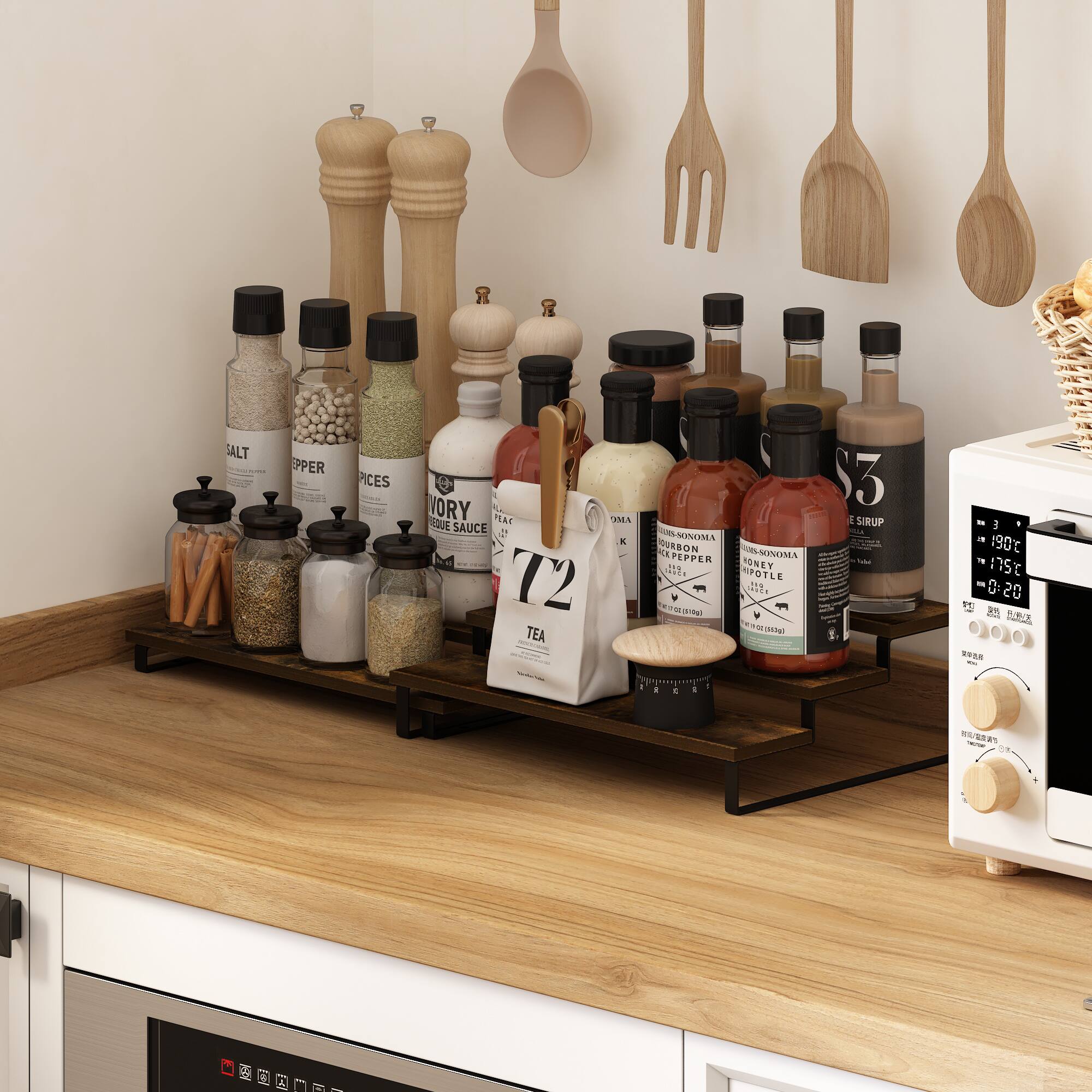 Sure, here is the corrected and grouped text from the image:

- SALT
- PEPPER
- SPICES
- VORY PEANUT SAUCE
- 72 TEA
- SIRUP
- DESOSOMA
- URBON
- PEPPER
- HONEY
- 2 OTLE
- wor aile
- de na
- eta
- 3 190
- nst
- 0:20
- R
- d 1 / F 5 1 e

The text appears to be a mix of ingredients and possibly some measurements or notes.