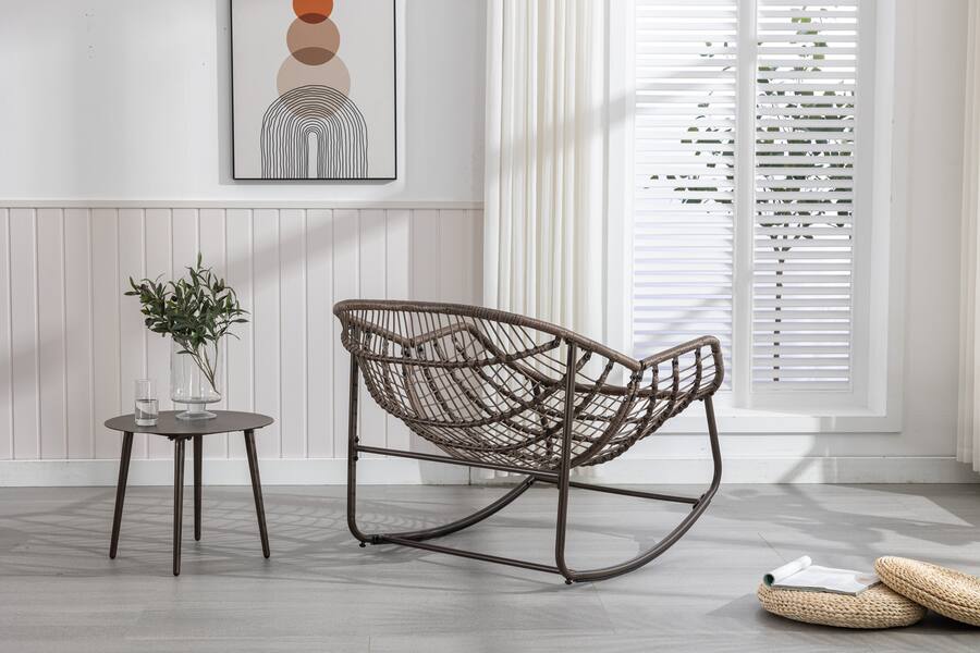 GOODSILO Outdoor Rattan Rocking Chair Padded Cushion Rocker Recliner ...