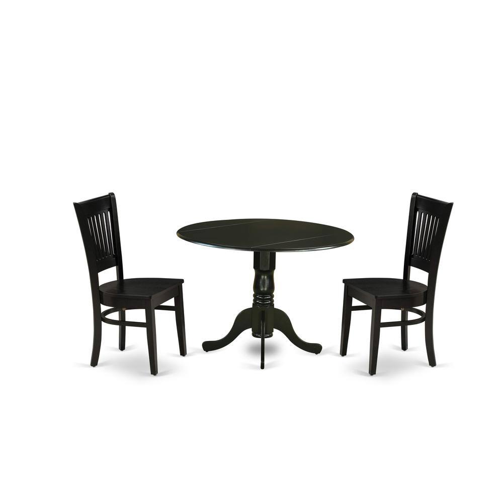Left. East West Furniture - East West Furniture - DLVA3-BLK-W - 3-Piece Kitchen Table Set- 2 Mid Century Chair with Wooden Seat and Slatted Chair - Black.