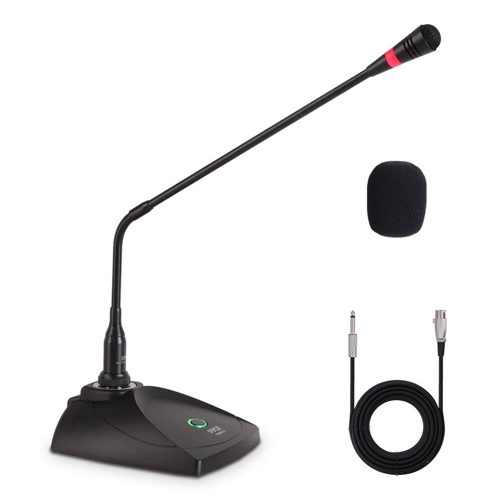 Front. Pyle - Conference Gooseneck Adjustable Desk Microphone – Table Top Condenser Mic with 26.2ft Cable & Cardioid Pickup.