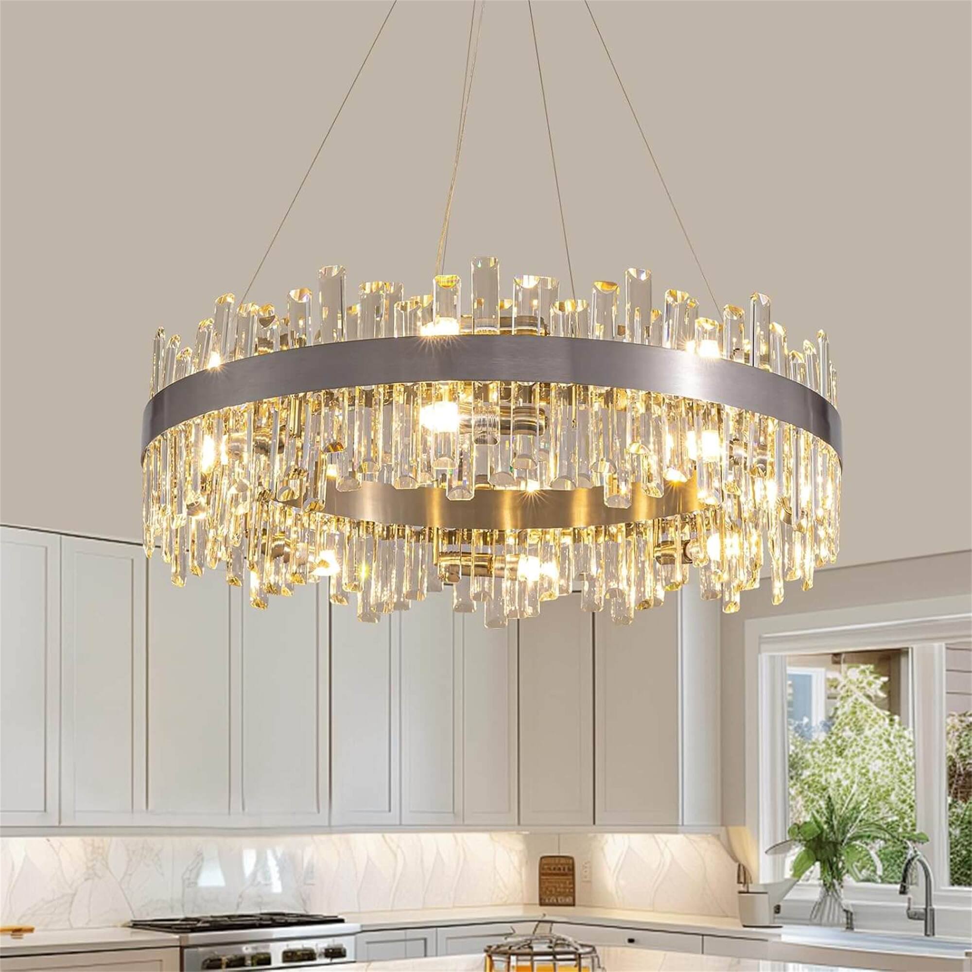 Alt View 5. Siljoy - 16-Light Chrome Silver Round K9 Crystal Raindrop Chandelier, 31.5" Luxury Flush Mount for Dining/Living/Entryway - Chrome.