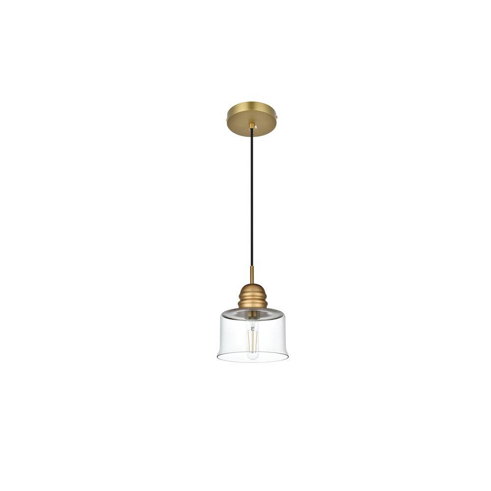 Angle. Living District - Kenna 6.5 Inch Pendant Clear Shade in Satin Gold - Satin Gold And Clear.