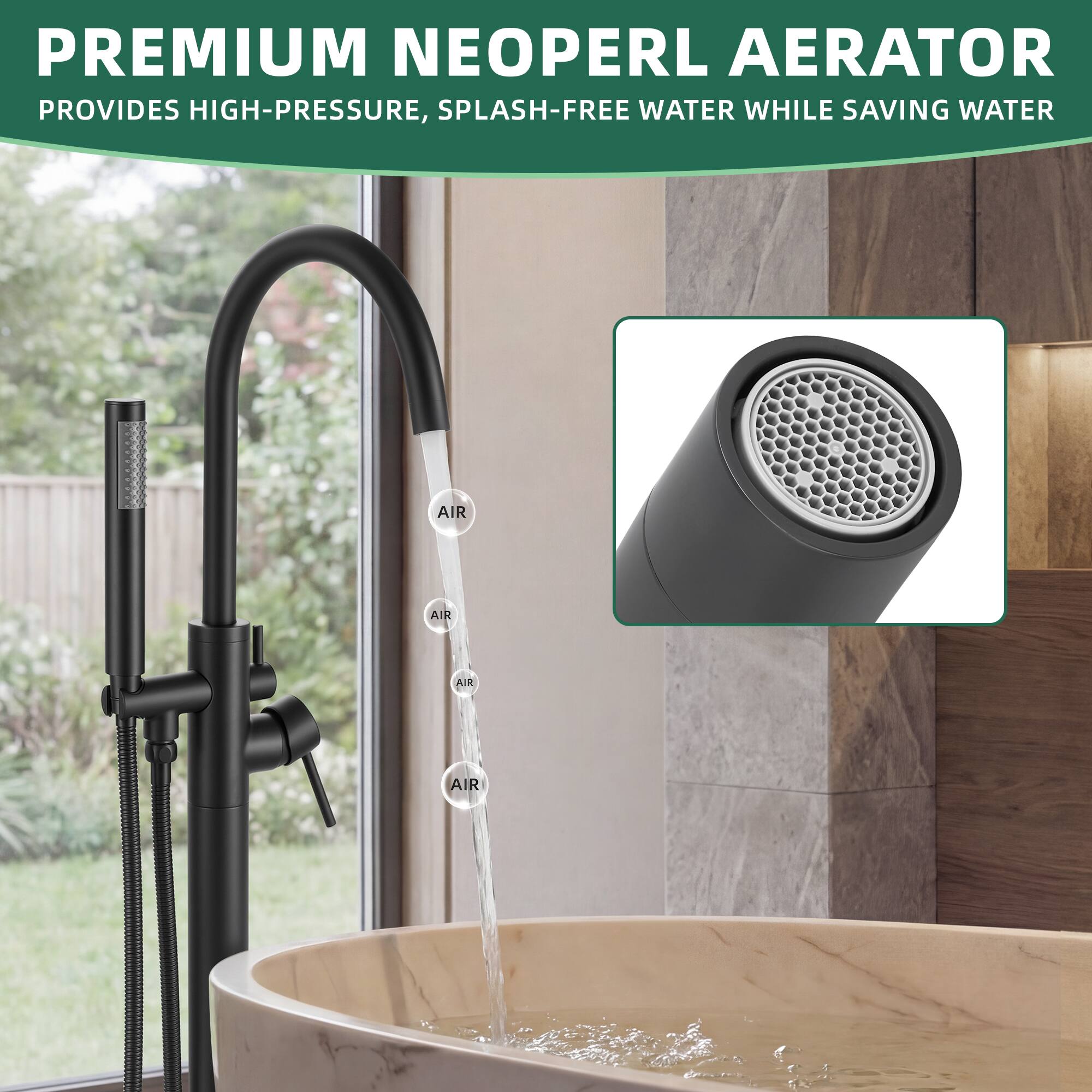 PREMIUM NEOPERL AERATOR  
PROVIDES HIGH-PRESSURE, SPLASH-FREE WATER WHILE SAVING WATER