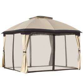 Outsunny - 10' x 12' Outdoor Gazebo, Patio Gazebo Canopy Shelter w/Double Vented Roof, Zippered Mesh Sidewalls - Beige