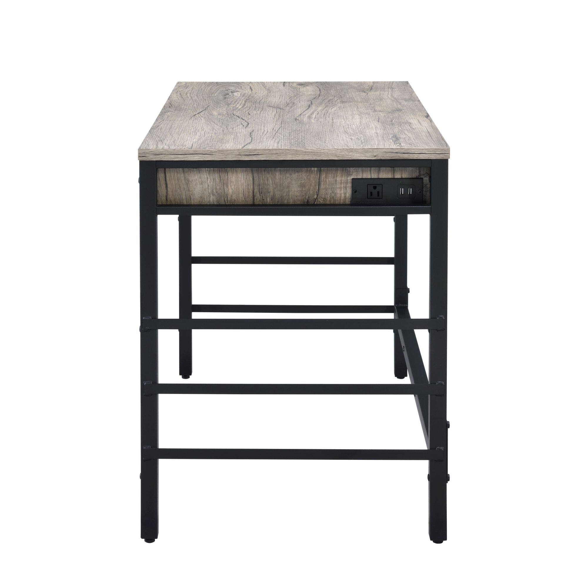 Alt View 8. GOODSILO - Modern Light Weathered Oak Writing Desk with USB Charging Ports and Storage Drawers for Home Office - Oak.