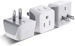 Japan, Philippines Travel Adapter Plug by Ceptics - USA 3 Pin Polarized to 2 Prong Unpolarized - Type A (3 Pack) - White