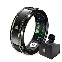Pachira - Smart Ring, Dual 14K Gold Inlays, Fitness/Sleep/Stress/Heart Rate/ SpO2 Tracker, Size 7 - Black - Black - (2025)