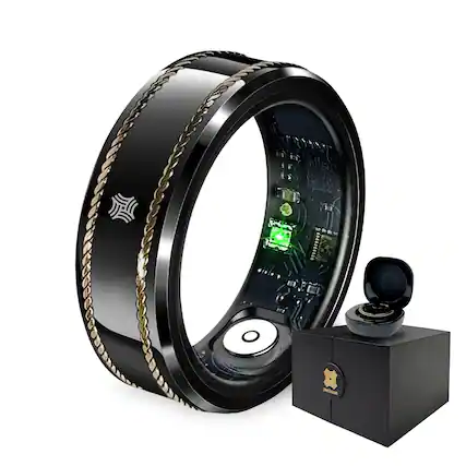 Front. Pachira - Smart Ring, Dual 14K Gold Inlays, Fitness/Sleep/Stress/Heart Rate/ SpO2 Tracker, Size 11 - Black - Black.