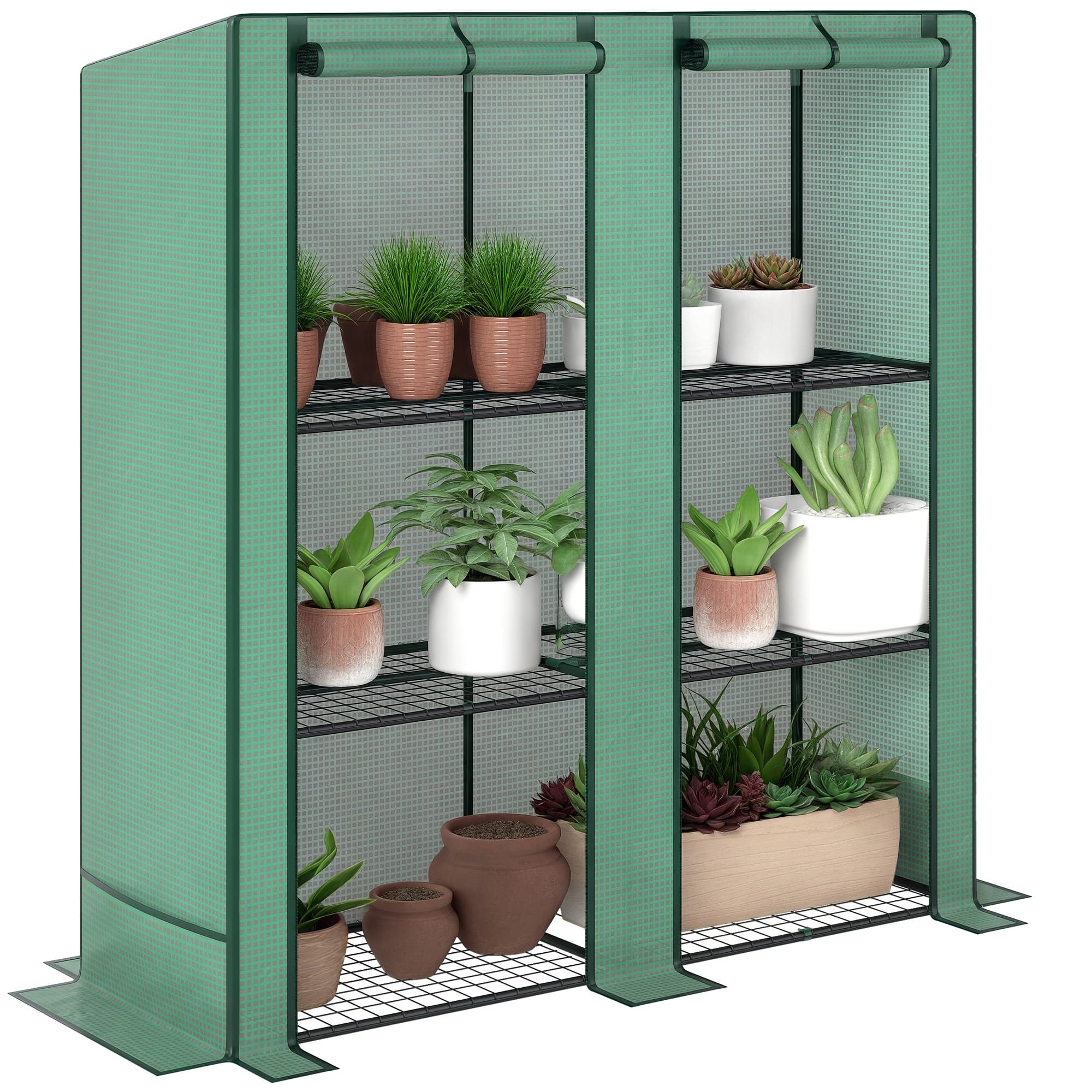 Outsunny - Lean-to Greenhouse with 3 Tier Shelves, 56.7" x 18.9" x 59.8" Portable Small Greenhouse with PE Cover