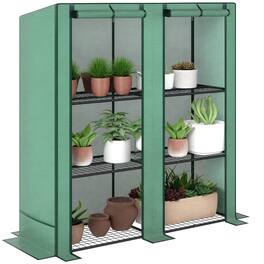 Outsunny - Lean-to Greenhouse with 3 Tier Shelves, 56.7" x 18.9" x 59.8" Portable Small Greenhouse with PE Cover