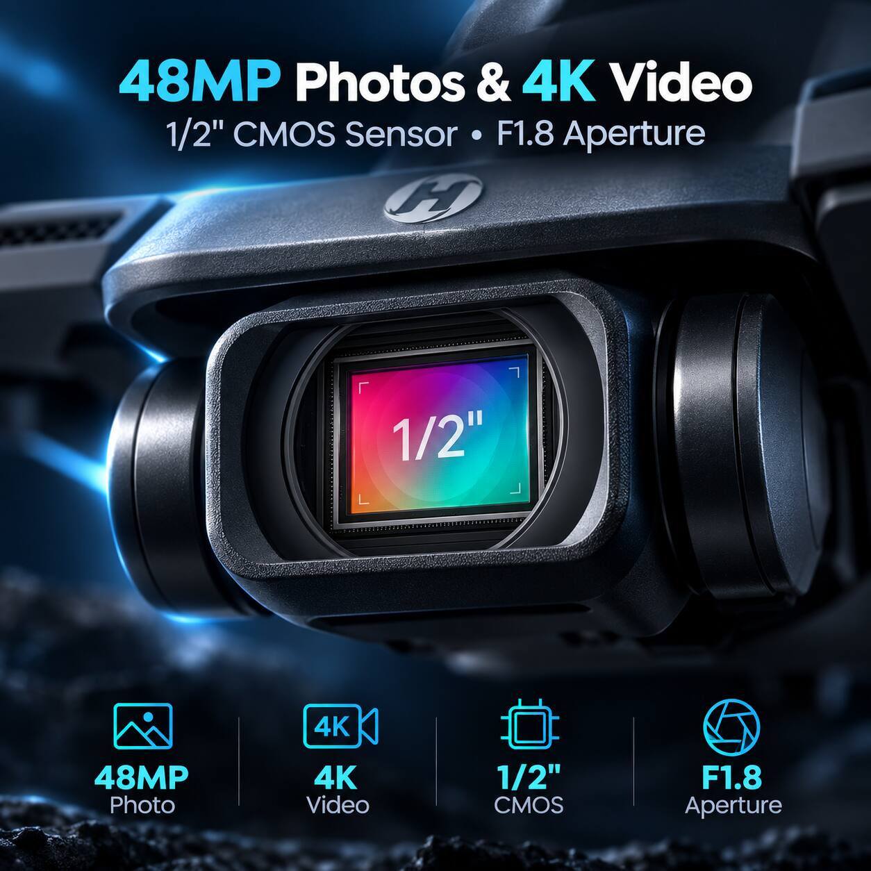 48MP Photos & 4K Video  
1/2" CMOS Sensor  
F1.8 Aperture