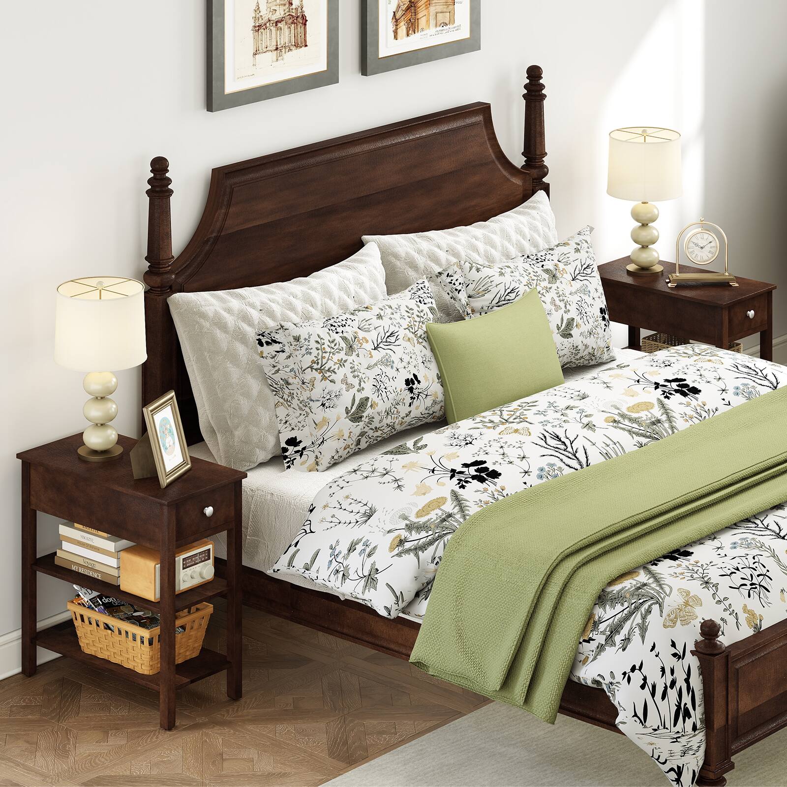 Alt View 1. Gymax - Gymax Set of 2 Narrow End Tables w/Drawer Shelves & Rubber Wood Legs Sofa Side Table - Yellow.