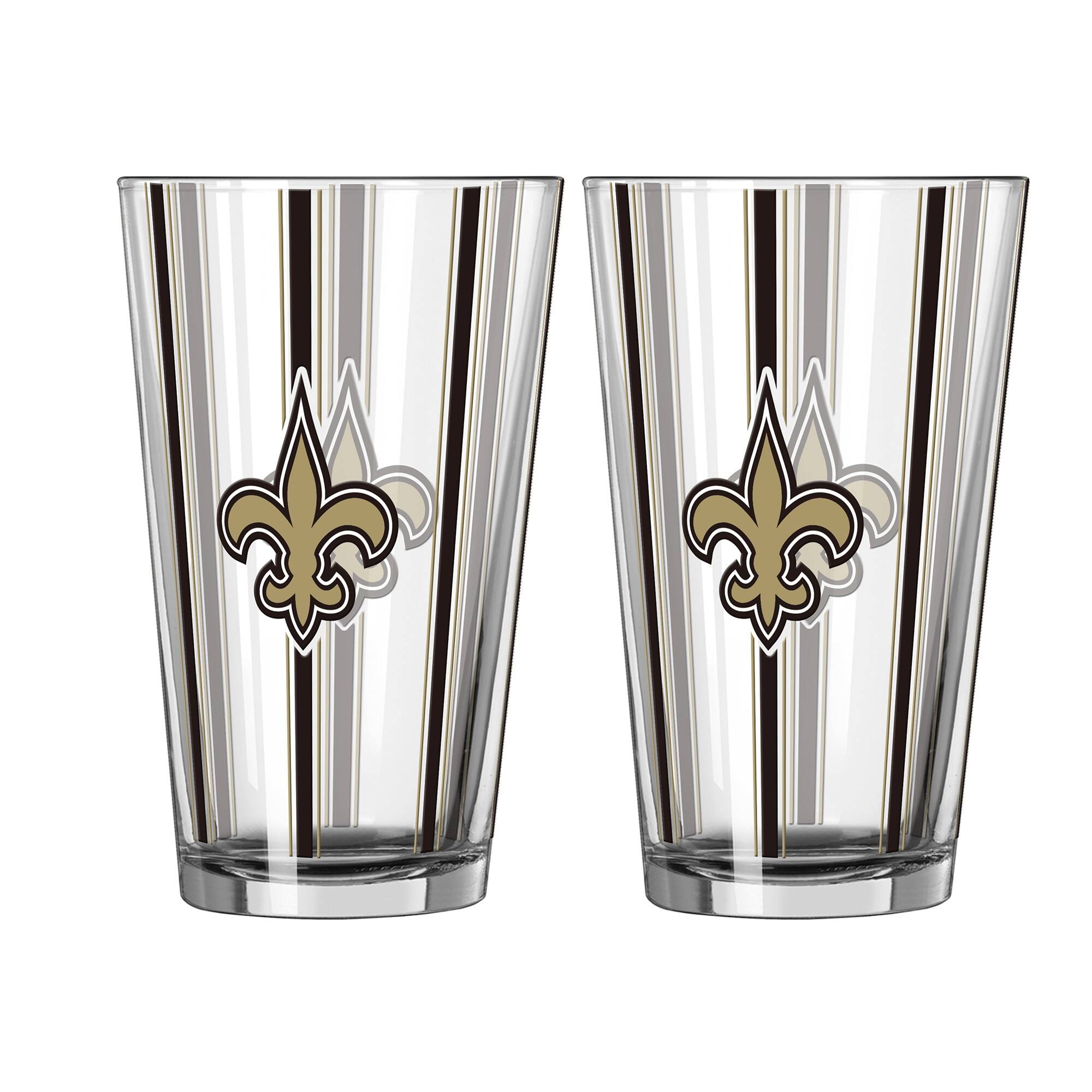 Front. Logo Brands - New Orleans Saints Two-Piece 16oz. Striped Pint Glass Set - Multicolor.