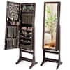 Front. Costway - Mirrored Jewelry Cabinet Organizer Storage Stand with LED Lights Clearance Brown - Brown.