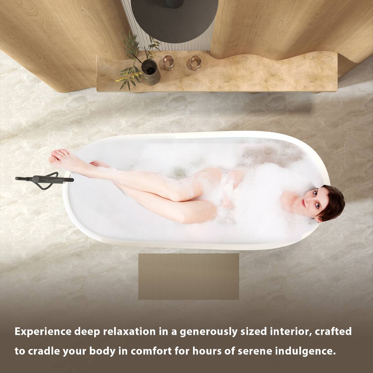 Experience deep relaxation in a generously sized interior, crafted to cradle your body in comfort for hours of serene indulgence.