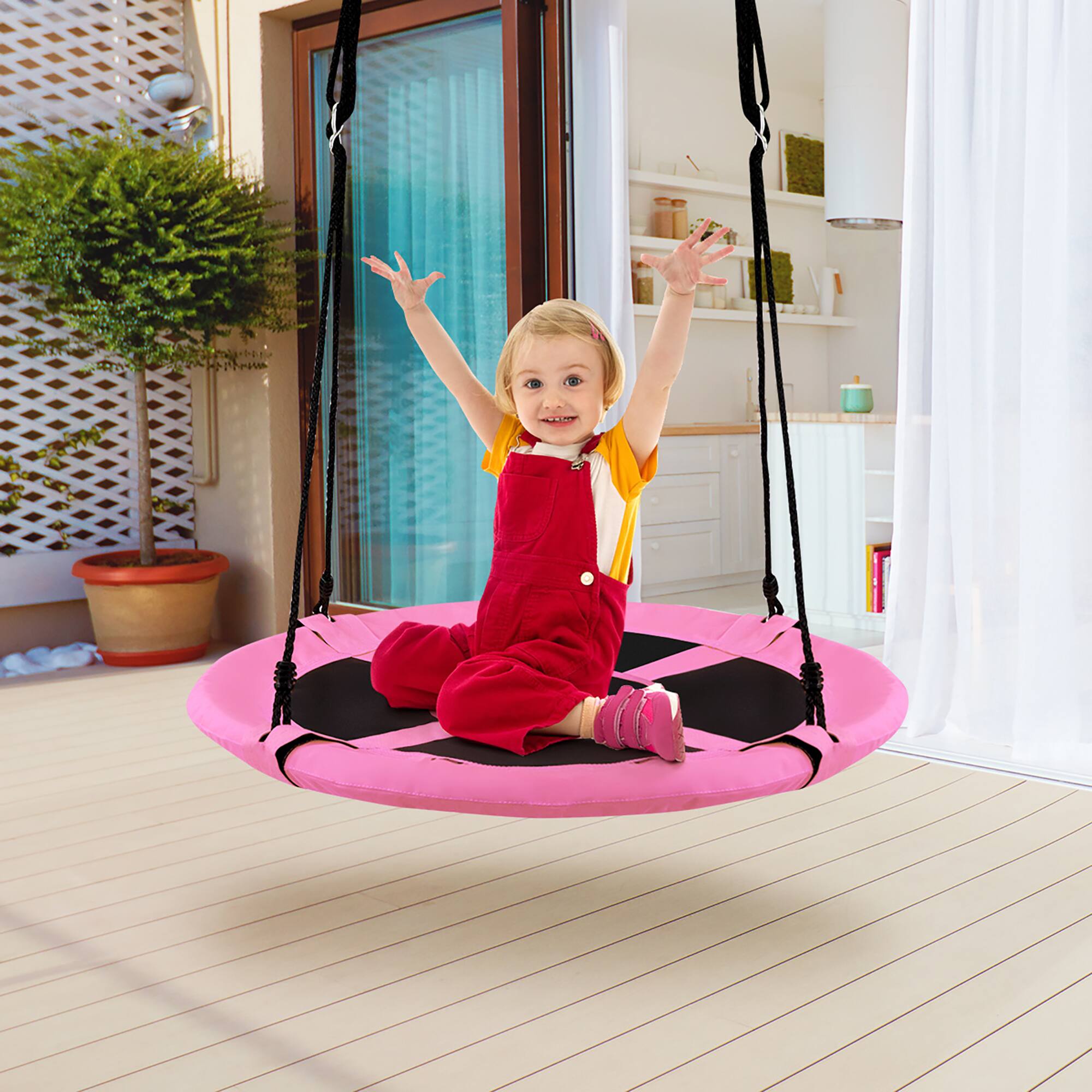 Alt View 2. Costway - Costway 40" Flying Saucer Tree Swing Indoor Outdoor Play Set Swing for Kids - Pink.