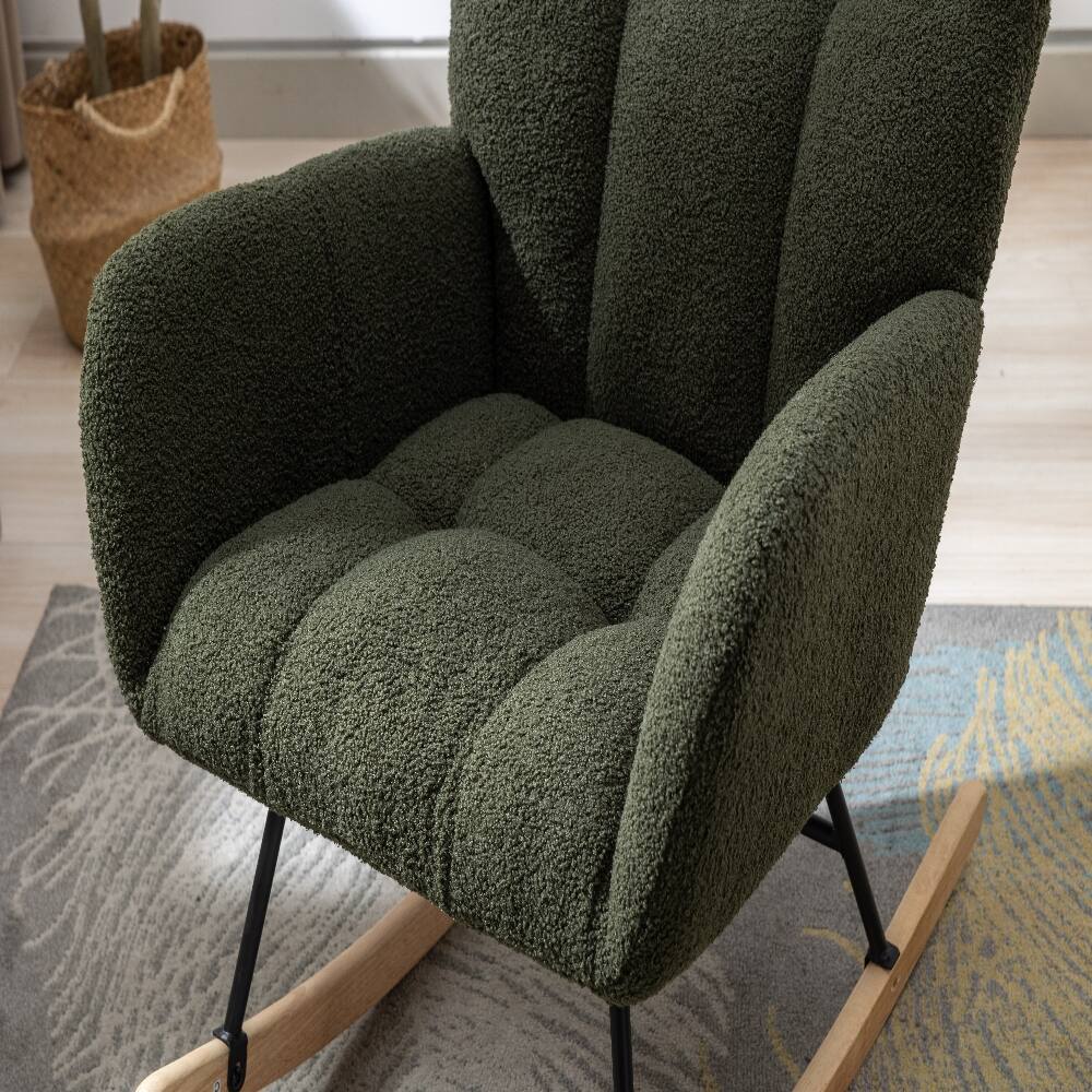 Alt View 9. Loheer - Loheer Teddy Fabric Rocking Chair Dark Green Wingback Nursery Glider - Dark Green.