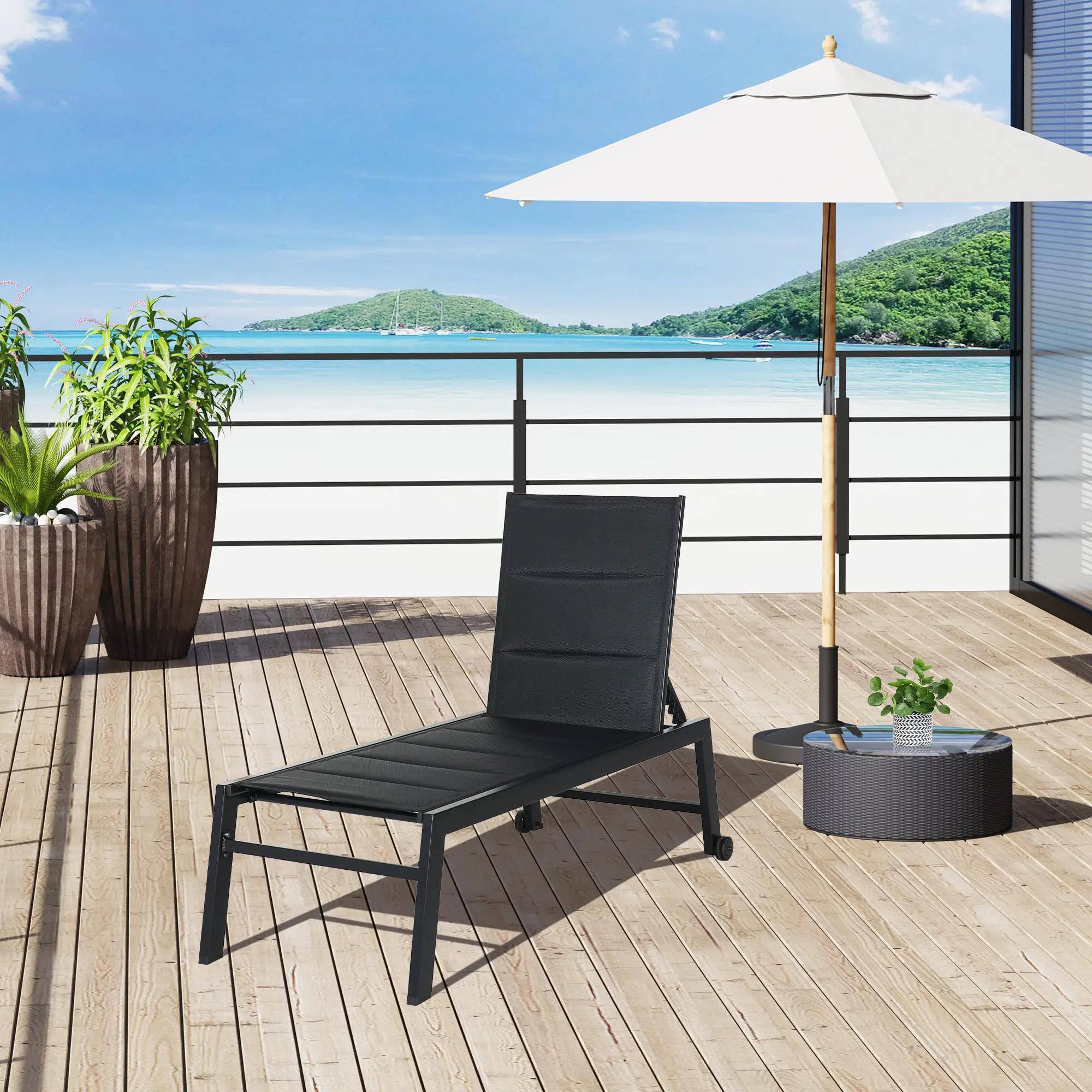 Left. Resenkos - Resenkos Outdoor Chaise Lounge With Wheels, Five Position Recliner For Sunbathing, Suntanning, Steel Frame, Black - Black.