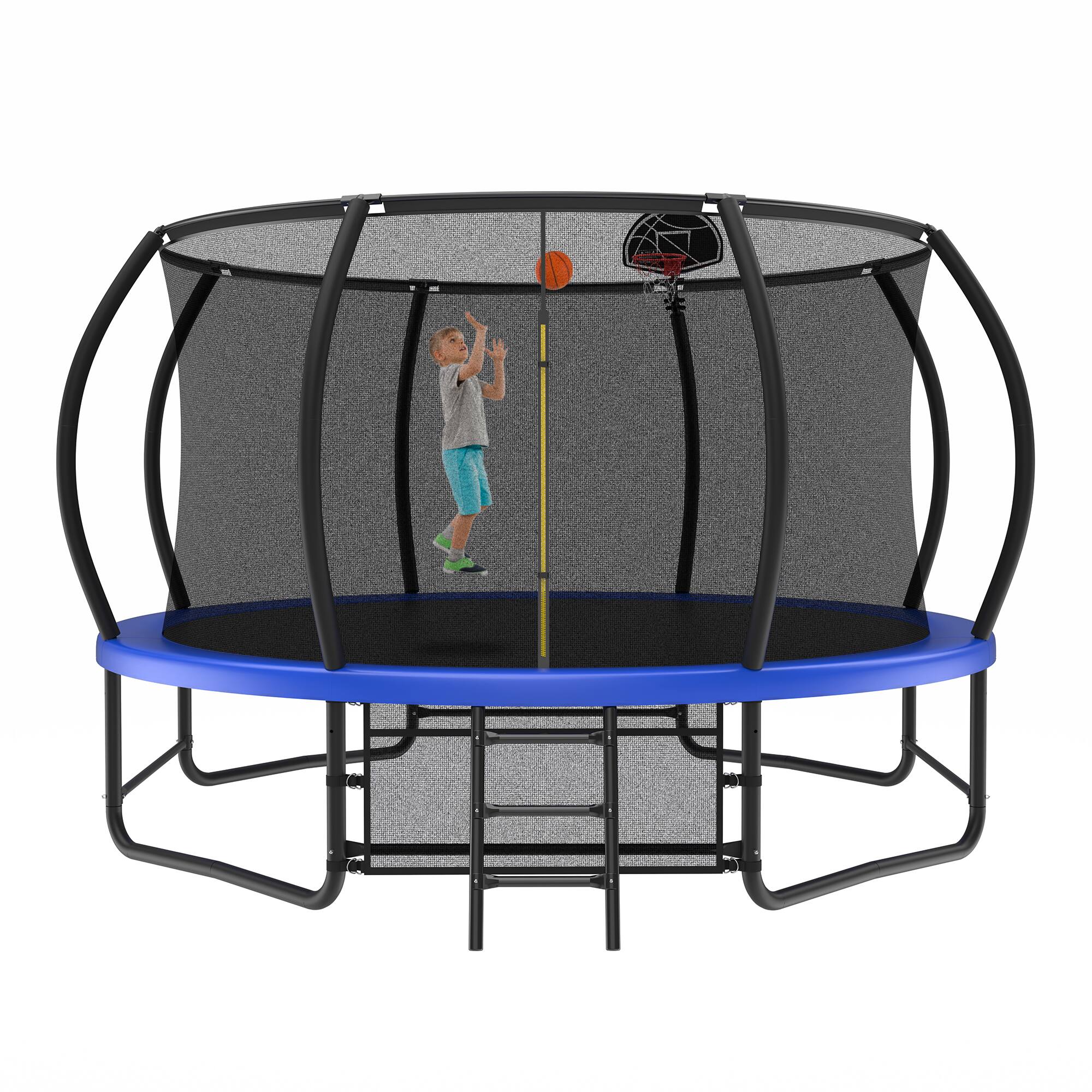 Left. Anysun - 14FT Outdoor Trampoline with Enclosure - Includes Ladder, Anti-Rust Coating, ASTM Approved for Backyard - Blue.