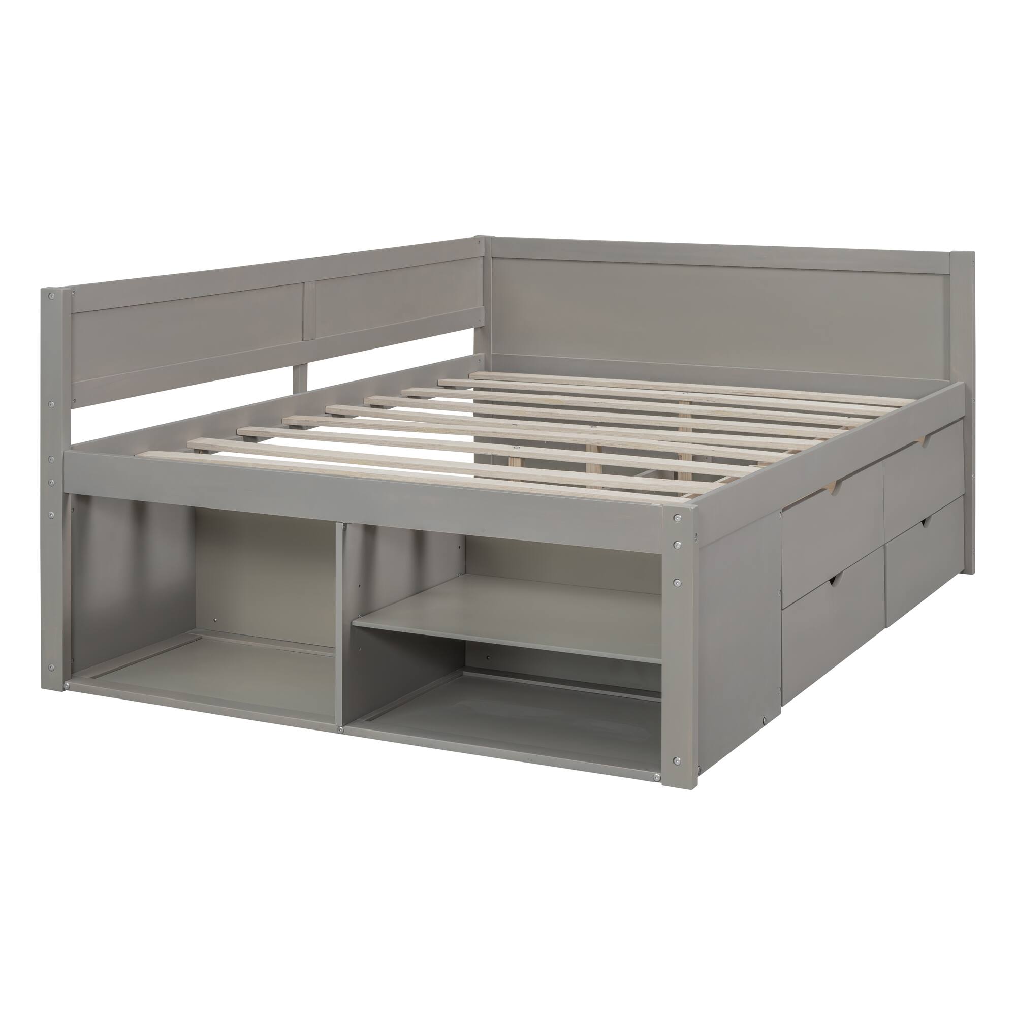 Alt View 2. Tiramisubest - Full Size Daybed with Drawers and Shelves, Gray - Gray.