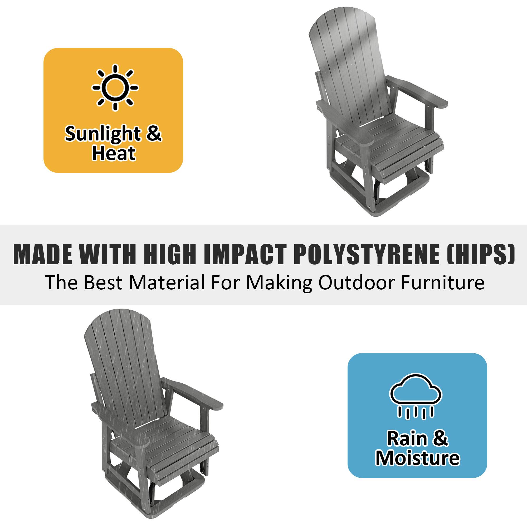 Sunlight & Heat

MADE WITH HIGH IMPACT POLYSTYRENE (HIPS)  
The Best Material For Making Outdoor Furniture

Rain & Moisture